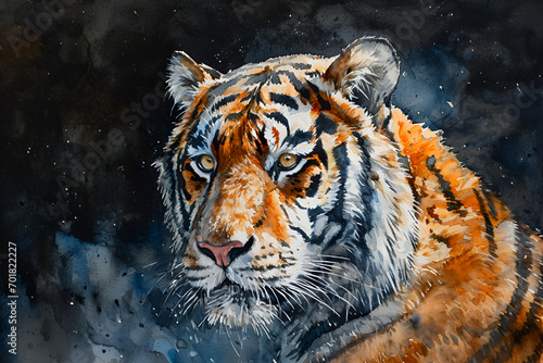 tiger portrait in watercolor 