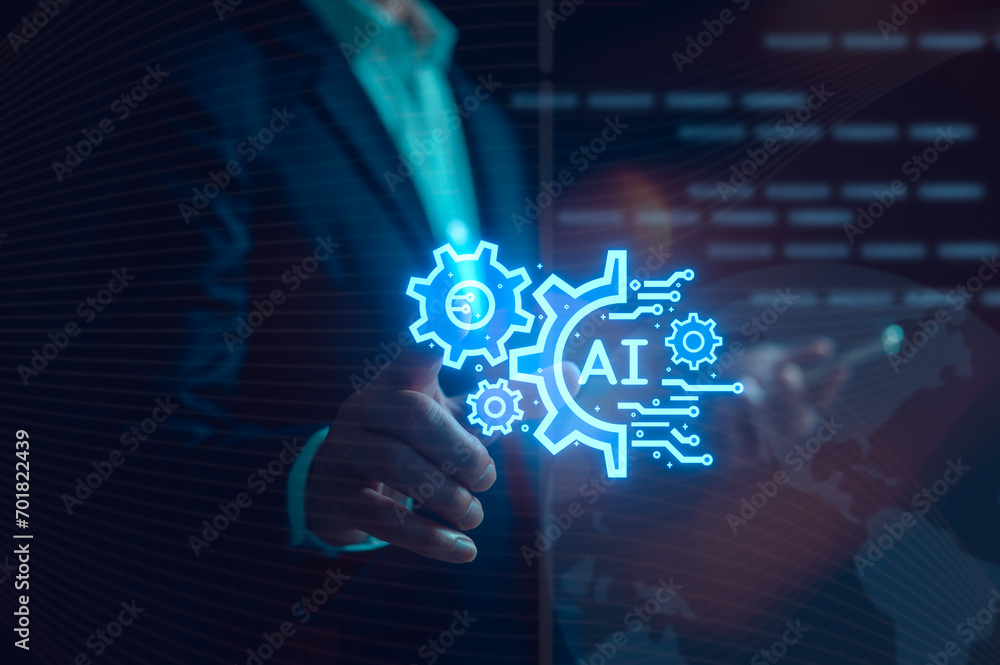 artificial intelligence AI technology and Digital transformation concept, businessman using smartphone and touching virtual global AI technology diagram artificial intelligence AI technology and Digital transformation concept, businessman using smartphone and touching virtual global AI technology diagram