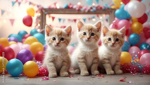  Kittens in kamka on a light colored holiday background photo
