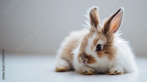 Cute little fluffy easter bunny on white background