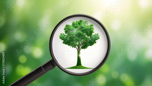magnifying glass with green tree