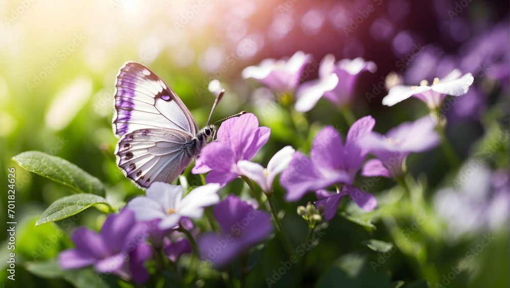 Colorful butterfly on pink flowers in a vibrant meadow during spring Colorful butterfly on pink flowers in a vibrant meadow during spring
