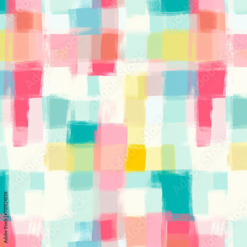 Bright Boho Gingham Art Hand-Drawn Seamless Pattern for Chic Home Decor and Textiles, Abstract Boho Seamless Design for Creative Backdrops