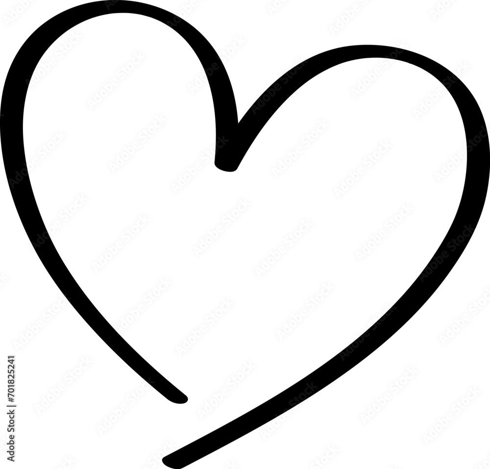Calligraphic line art heart vector illustration, love symbol isolated - obrazy, fototapety, plakaty 
