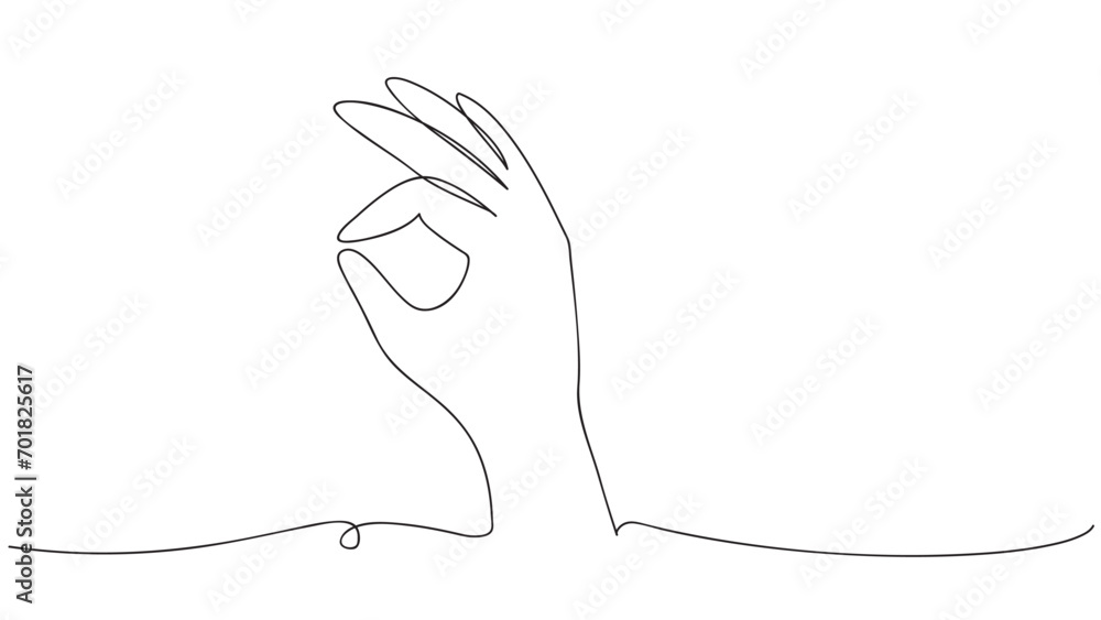 Hand showing OK gesture, accepting, approving, agreeing, continuous one line drawing. Vector illustration Hand showing OK gesture, accepting, approving, agreeing, continuous one line drawing. Vector illustration
