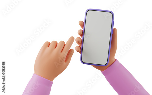 3D cartoon hand using smartphone, 3D render illustration