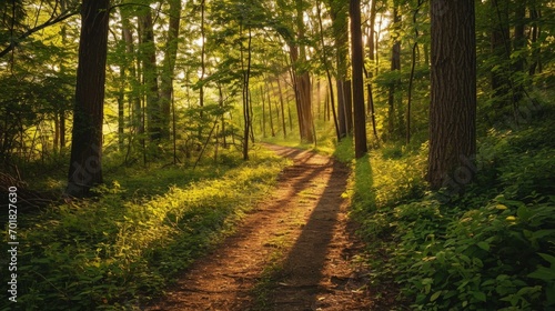 A Serene Dirt Road Surrounded by Lush Trees