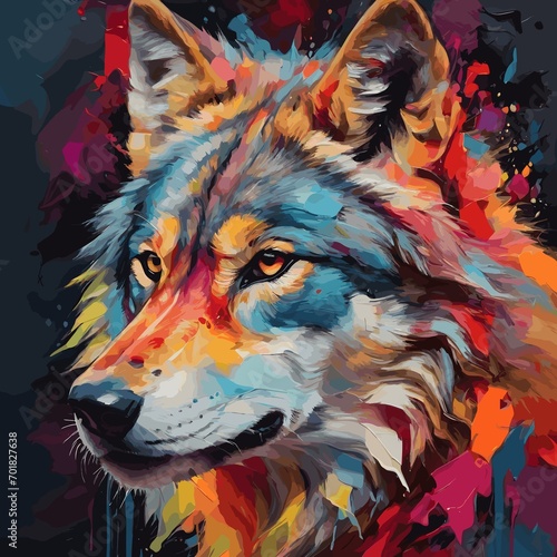 abstract portrait of an wolf with colorful