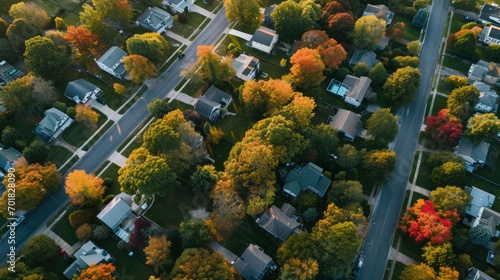 An Aerial View of a Colorful Fall Neighborhood