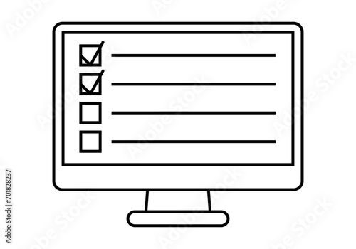 Icono negro de pantalla con examen online.