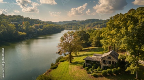 A Serene Aerial View of a Lakeside House
