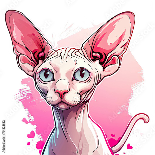 Portrait of an adorable Sphynx Cat illustration artwork curious feline artwork