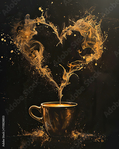 Lovely Coffee cup - Cup ful of delicious coffee with heart floating above made of vapour