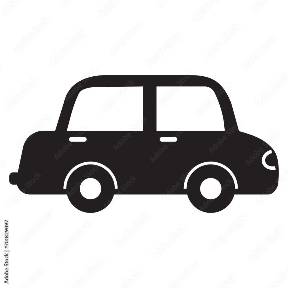 The silhouette of a small car on a white background. The vehicle icon is a side view. Vector isolated stencil illustration