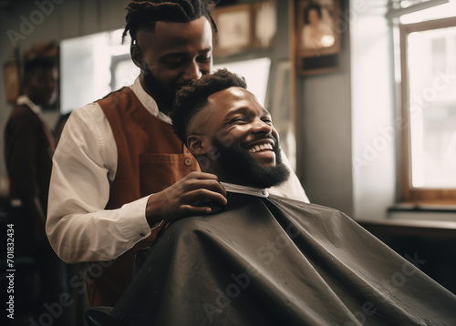 Man at Hairdresser Barber Male Hair Cutting Salon photo