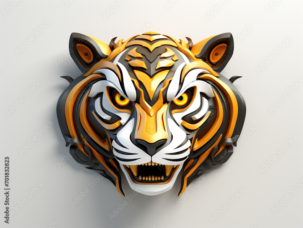 Obraz premium 3D Tiger head design isolated in white background