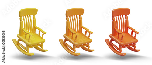 Set of 3D rocking chairs of different colors. Restoration, repainting of furniture. Old model of armchair. Soothing rocking in chair. Template for web design