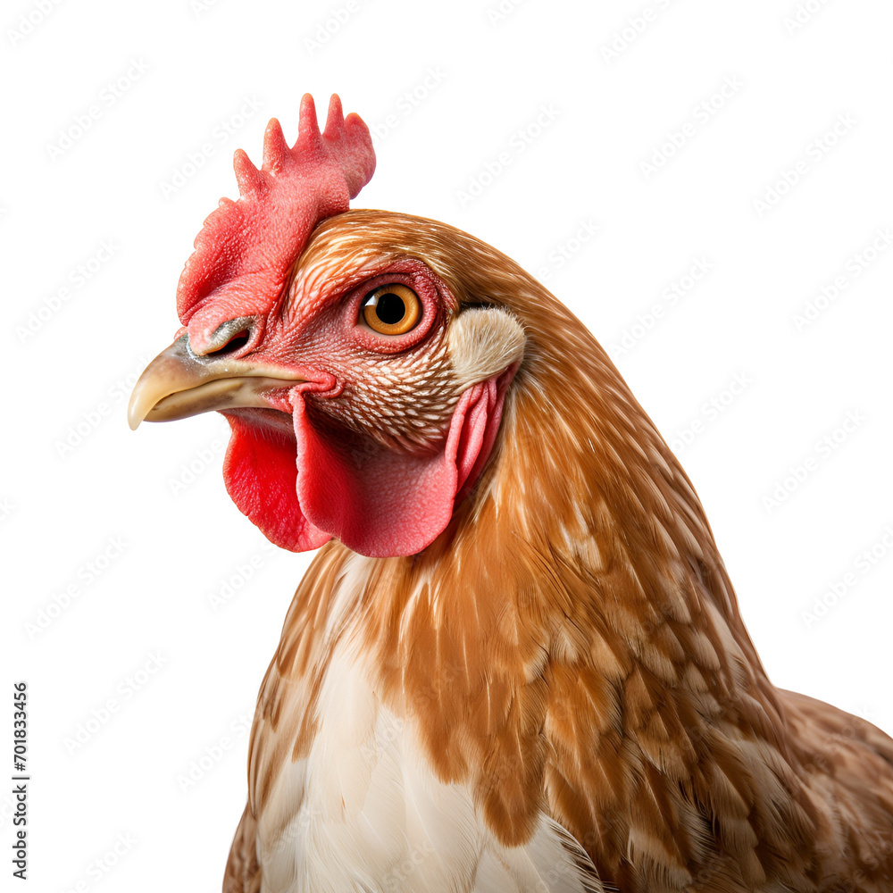 Portrait of a Close up Chicken: Rooster Photo, Isolated on Transparent Background, PNG