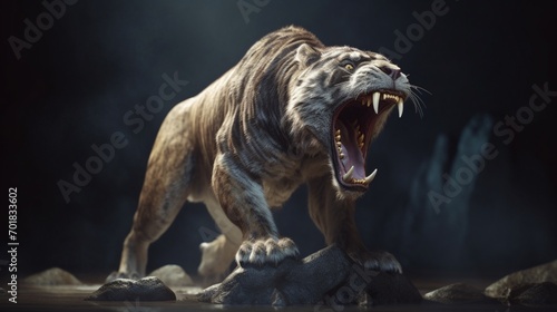 saber tooth tiger smilodon lived 42 million years ago.Generative AI photo