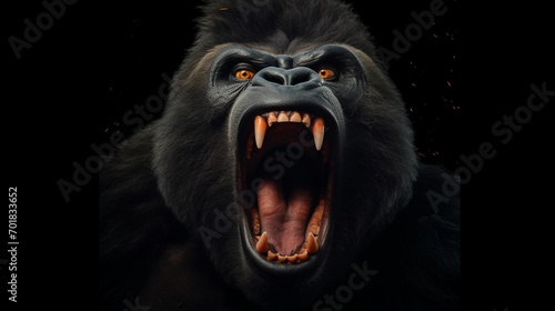 Screaming angry gorilla.Wild animal.Generative AI photo