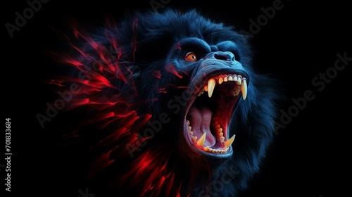 Screaming angry gorilla.Wild animal.Generative AI