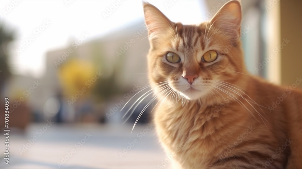 Selective focus shot of a brown cat posing for the.Generative AI Selective focus shot of a brown cat posing for the.Generative AI