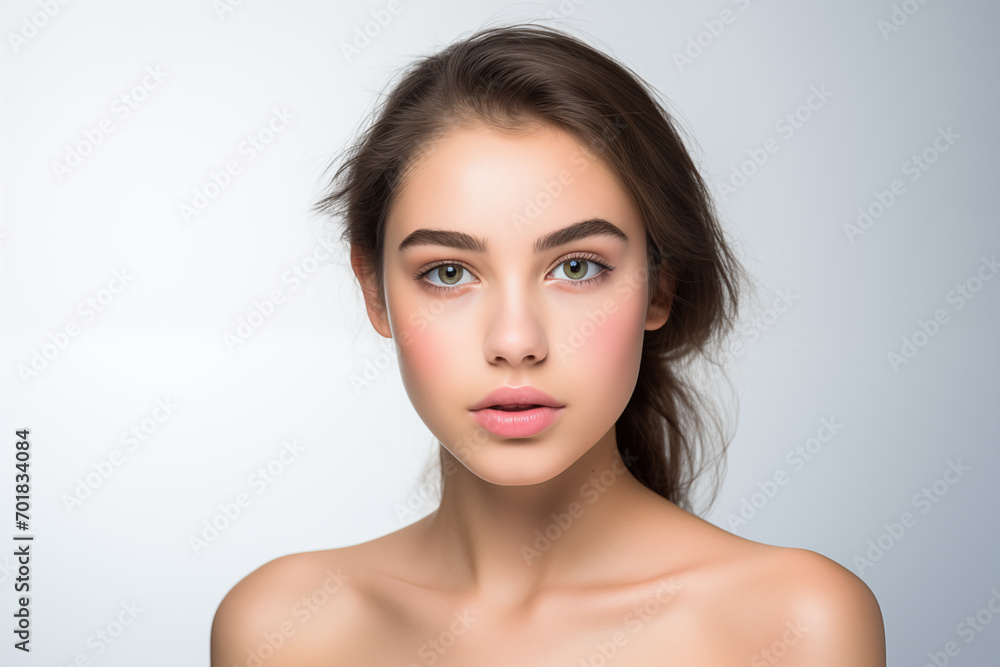 Young, soft-skinned nude female with bare, rounded shoulder. Young, soft-skinned nude female with bare, rounded shoulder.