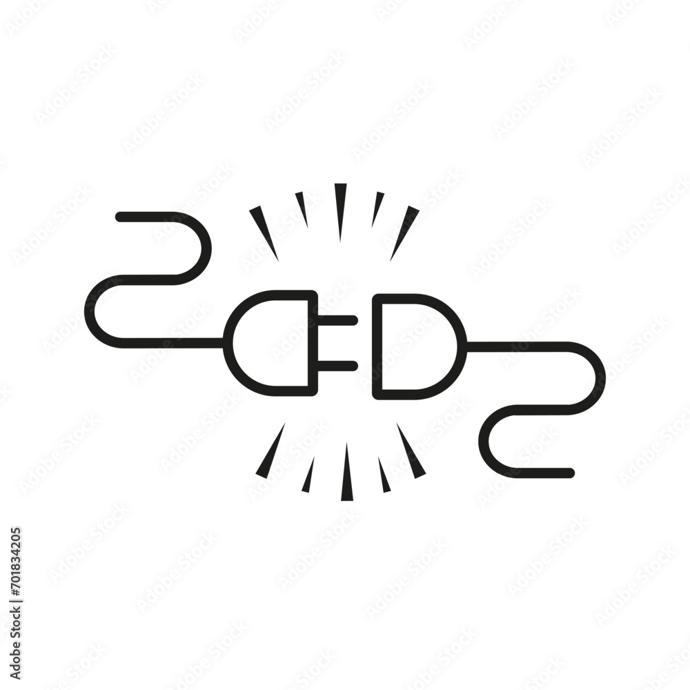 Electric plug connect icon, power and plug connect vector outline illustration isolated on white background.