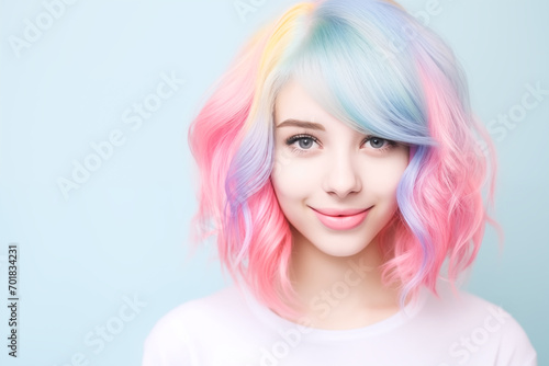 Woman's portrait with pink and blue candy colors
