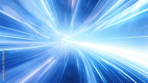 An abstract, luminous background depicting a high-speed light tunnel in shades of blue and white, symbolizing futuristic travel Ai Generative