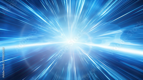 An abstract, luminous background depicting a high-speed light tunnel in shades of blue and white, symbolizing futuristic travel Ai Generative