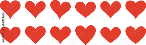 Red heart icon set, love symbol vector elements, valentine's day decorative shapes isolated