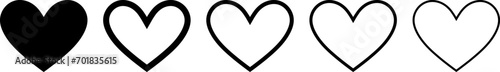 Heart vector icons, love symbol outlines, vector concept, isolated set