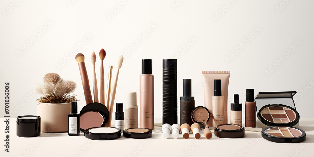 set of cosmetics on a white background, demonstration presentation of a cosmetic product - obrazy, fototapety, plakaty 