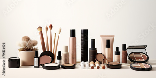 set of cosmetics on a white background, demonstration presentation of a cosmetic product