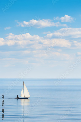 Sailboat navigating open waters under blue sky