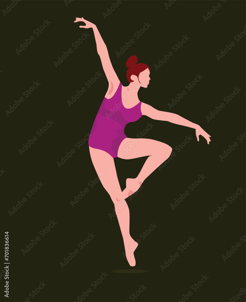 Contemporary dancer flat color vector faceless beautiful woman dancing artistic character vector illustration design