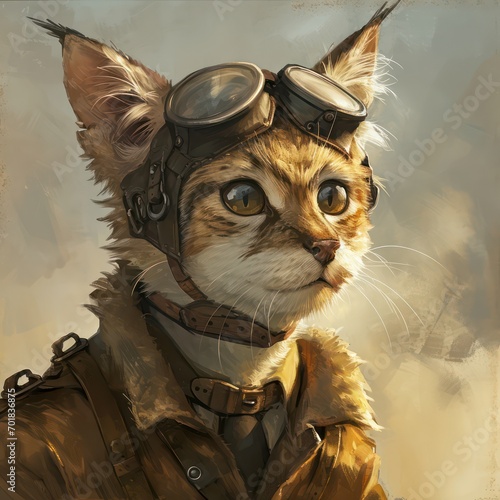 Retro-style steampunk avatar featuring a cat pilot.
 photo