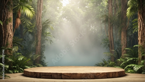 tree trunk podium for presentation product tropical forest background