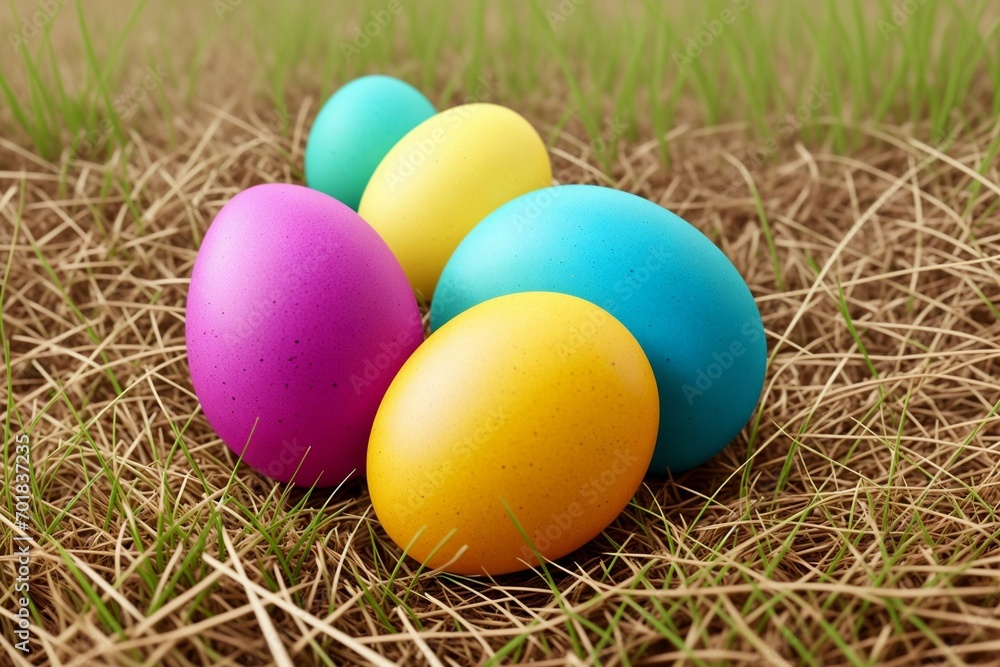 Colorful easter eggs in a basket on green grass background. Colorful easter eggs in a basket on green grass background.