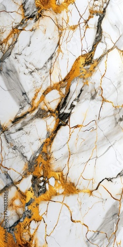 An Elegant Background Texture of White Marble with Intricate Gold Veins creating a Luxury Look - Beautiful White and Gold Marble Wallpaper created with Generative AI Technology
