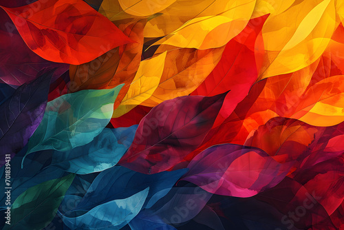 An abstract background of autumn patterns and pride colors for LGBTQIA+ History Month in October, with plenty of negative space,