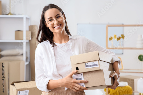 Female seller with parcels ...