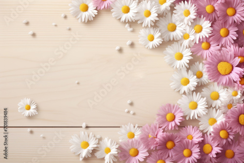 Beautiful spring flowers on the pink pastel color background. Springtime composition with copy space. © pilipphoto