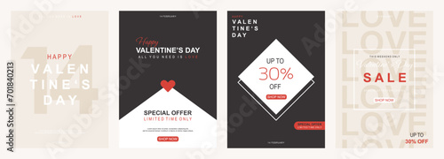 Valentines day vector flyer template set with 30% sale and discount special offers.Vector illustrations for social media banners and website. Happy valentine design vector.