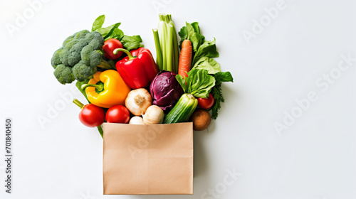Healthy food in paper bag pasta vegetables 