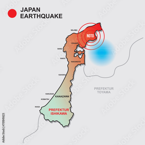 Map of the 7.6 Magnitude Earthquake in Noto Ishikawa Prefecture, Japan photo