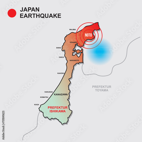 Map of the 7.6 Magnitude Earthquake in Noto Ishikawa Prefecture, Japan