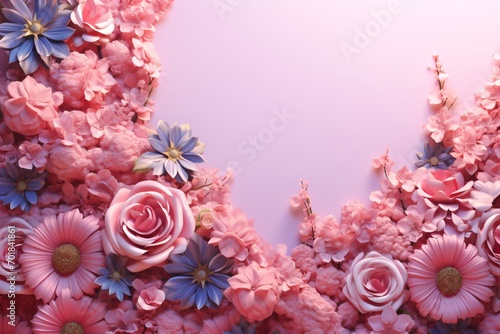 Wallpaper Mural blue flowers on pink background Torontodigital.ca