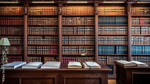 Law Library. Rows of Books and Legal References in a Law Firm photo